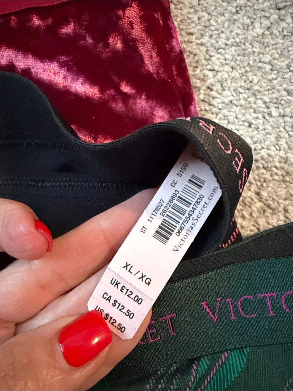 Victoria's Secret Plaid & Velvet Hipster Panty Set in Pink, Red & Green